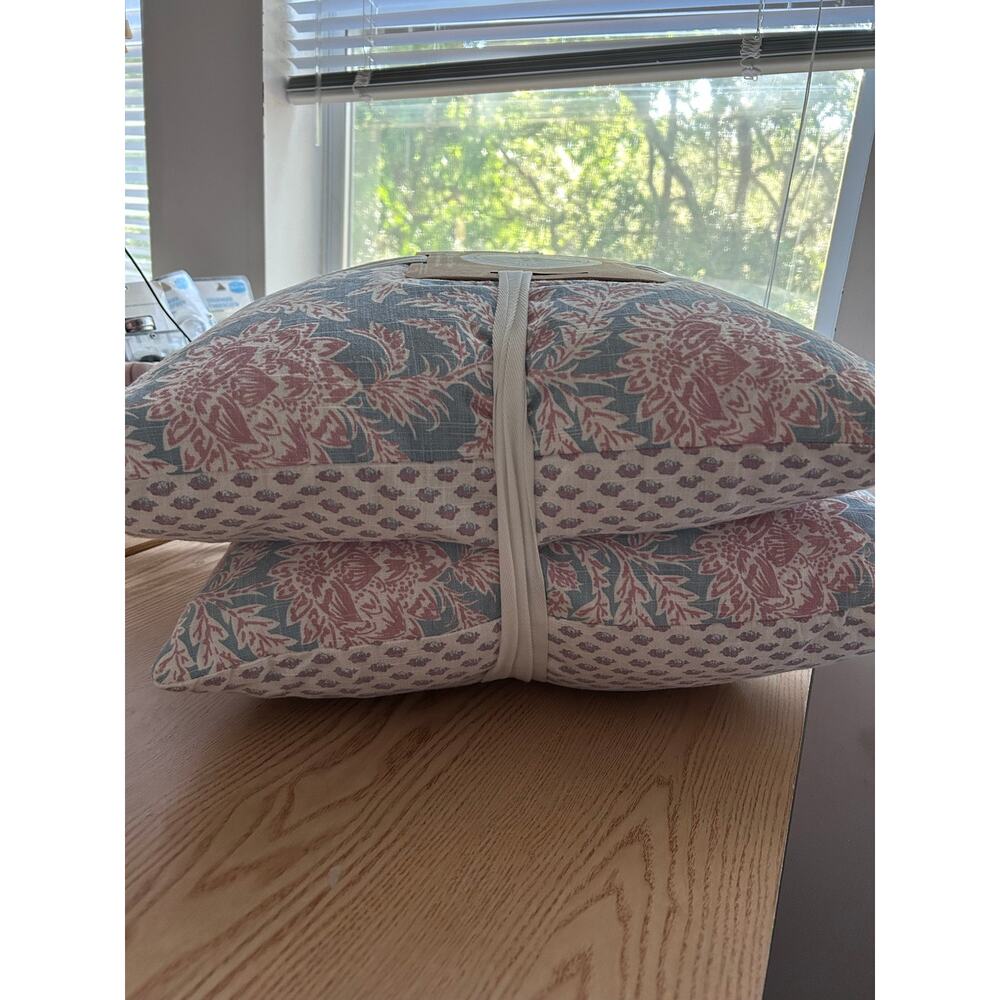 New Bundle of 2 Moss & Willow Light Blue/Pink Cotton Pillows 20”x20” - Picture 3 of 12